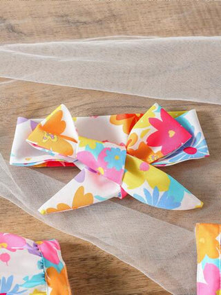 فساتين بيبي فستان صيفي جذاب للبنوتات ذو كم قصير بطبعة زهرية ومكرمل