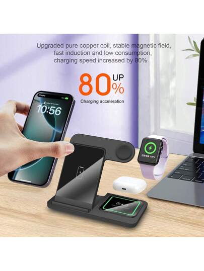 شاحن لاسلكي سريع 3 في 1 متوافق مع آيفون 16/15/14 برو ماكس/14 برو/14 بلس/13/12/11/إكس/8، متوافق مع ساعة آبل الترا/SE/10/9/8/7/6/5/4/3/2، و برو/3، مع إمكانية شحن أجهزة متعددة، حامل شحن محمول قابل للطي، متوافق مع آيفون 16 15 14 13 12 11 إكس 8 برو ماكس/برو/مي