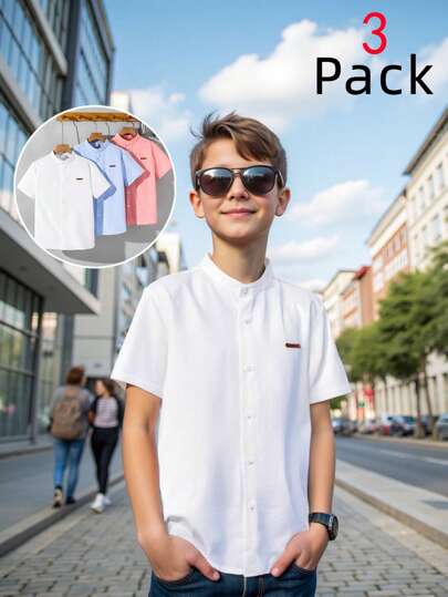 3قطع/مجموعة قمصان كاجوال مطبوعة بطباعة حرفية فضفاضة للأولاد المراهقين ذات أكمام قصيرة