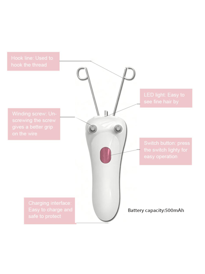 مزيل شعر الوجه بالخيط للنساء قابل للشحن ولاسلكي، لإزالة الشعر الدقيق على الذقن والجبهة والشفاه العليا والأذرع والساقين والظهر، قطعة واحدة