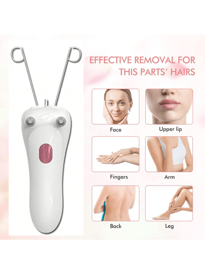 مزيل شعر الوجه بالخيط للنساء قابل للشحن ولاسلكي، لإزالة الشعر الدقيق على الذقن والجبهة والشفاه العليا والأذرع والساقين والظهر، قطعة واحدة