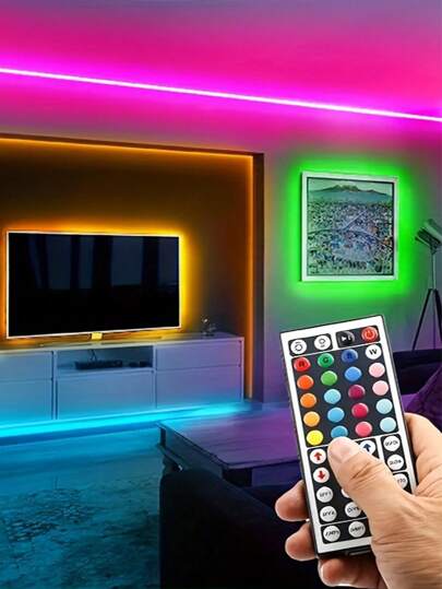 قطعة واحدة، شريط إضاءة LED بريموت تحكم 44 مفتاح، مناسب لغرفة النوم والمعيشة وديكور المنزل وإضاءة الحفلات، قابل للتعديل في الألوان والوضعيات