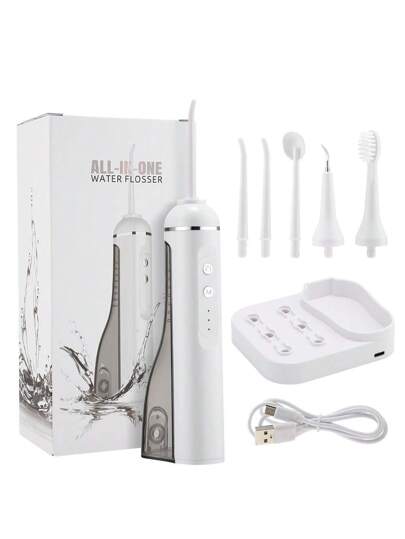 Hailicare طقم العناية بالفم المحمول ثلاثي الوظائف: فرشاة أسنان كهربائية وغسول الأسنان - 5 رؤوس قابلة للتبديل، 3 أوضاع تنظيف، مقاوم للماء IPX7، قابل للشحن بمنفذ USB-C، حقيبة تخزين مناسبة للسفر