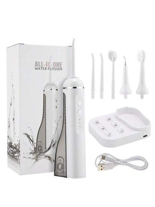 Hailicare طقم العناية بالفم المحمول ثلاثي الوظائف: فرشاة أسنان كهربائية وغسول الأسنان - 5 رؤوس قابلة للتبديل، 3 أوضاع تنظيف، مقاوم للماء IPX7، قابل للشحن بمنفذ USB-C، حقيبة تخزين مناسبة للسفر