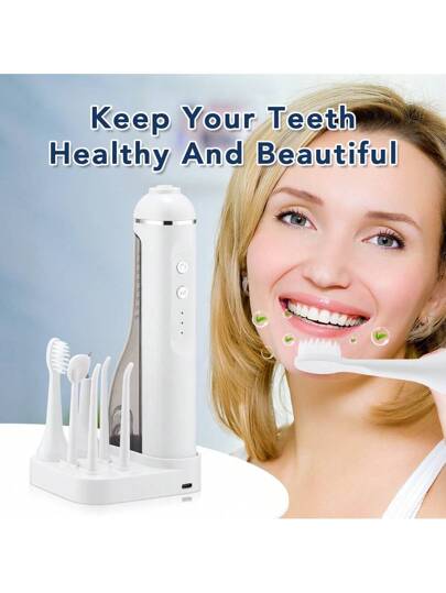 Hailicare طقم العناية بالفم المحمول ثلاثي الوظائف: فرشاة أسنان كهربائية وغسول الأسنان - 5 رؤوس قابلة للتبديل، 3 أوضاع تنظيف، مقاوم للماء IPX7، قابل للشحن بمنفذ USB-C، حقيبة تخزين مناسبة للسفر