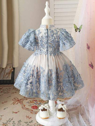 فستان أنيق للطفلة مطرز بتطريز زهري من التول ذو أكمام منفوشة