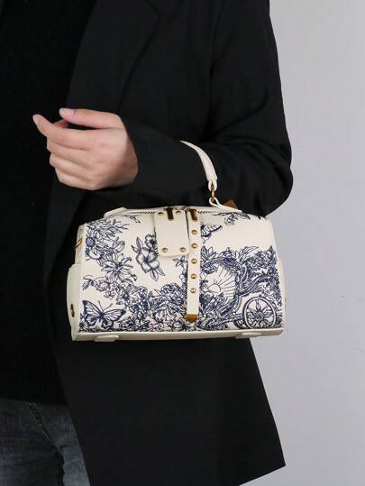 حقيبة وسادة بوسطن مع تطريز مزين، تصميم أزهار وفراشة، حقيبة يد للسيدات، حقيبة كتف/ متقاطعة أنيقة، تصميم حصري، حقيبة راحة فاخرة خفيفة الوزن، وصول جديد لعام 2025