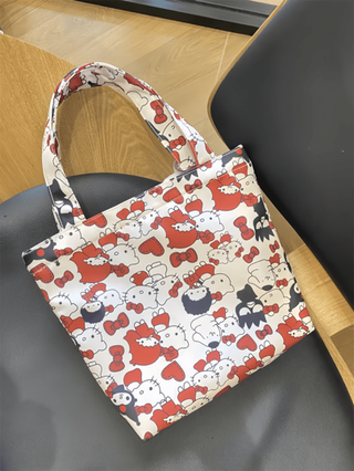 Sanrio حقيبة كتف كانفاس للنساء بتصميم كارتوني لطيف لهيلو كيتي، بسوستة، حقيبة تخزين متعددة الوظائف عالية الجودة، حقيبة ظهر مدرسية، حقيبة خارجية، حقيبة زخرفية، حقيبة تسوق، هدية للنساء، هدية تخرج وعيد الأم