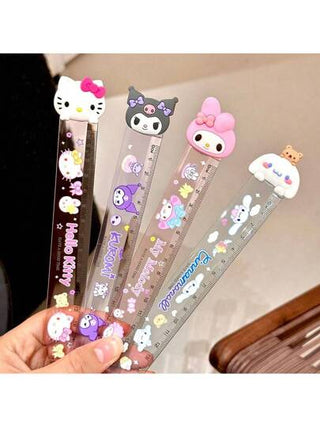 أدوات مكتبية ومدرسية Sanrio مسطرة شخصية سانريو 1 قطعة: مسطرة بلاستيكية جميلة بطول 15 سم تظهر صورة هاللو كيتي وكورومي وأصدقائهم - مثالية للاستخدام في المدرسة والمكتب