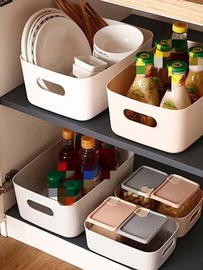 3 قطع مجموعة صناديق تخزين متعددة الاستخدامات - مناسبة للمستحضرات التجميلية والوجبات الخفيفة وما إلى ذلك - منظم بلاستيكي للمطبخ والحمام والسكن الجامعي، لأيام العطلات على الشاطئ وتجميع الحمام والنوم، سعة كبيرة