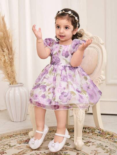 فساتين بيبي فستان يومي بأكمام قصيرة بسيط للبنات الصغار