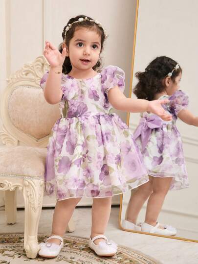 فساتين بيبي فستان يومي بأكمام قصيرة بسيط للبنات الصغار