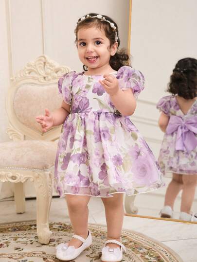 فساتين بيبي فستان يومي بأكمام قصيرة بسيط للبنات الصغار