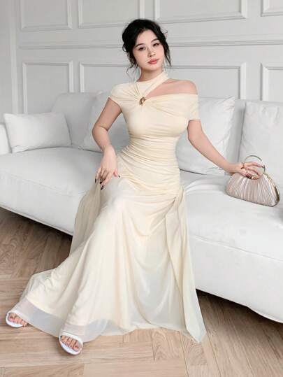 Modelyn العيد فستان طويل سادة للنساء، موضة مبسطة مناسبة للصيف