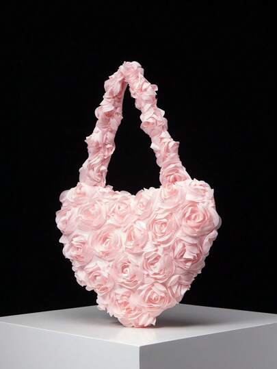 حقيبة كتف على شكل زهرة وردية ثلاثية الأبعاد، حقيبة كلاتش لحفلات الزفاف، حقيبة تسوق على شكل قلب ناقل للدوبامين للسيدات، حقيبة عروس، فساتين حفلات للنساء، حقيبة أنيقة للنساء، أدوات الزفاف (نمط عشوائي)