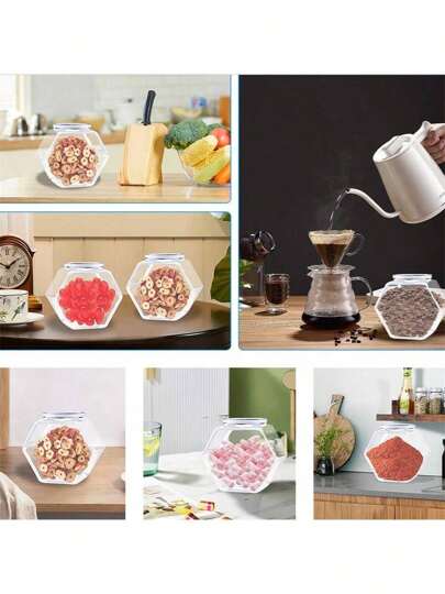 برطمان بلاستيكي سداسي الشكل واضح لحفظ الحلوى والبسكويت مع غطاء محكم الإغلاق، برطمان بلاستيكي واسع الفوهة قابل لإعادة الاستخدام، حاوية لعرض القهوة والحلوى والهدايا والتخزين