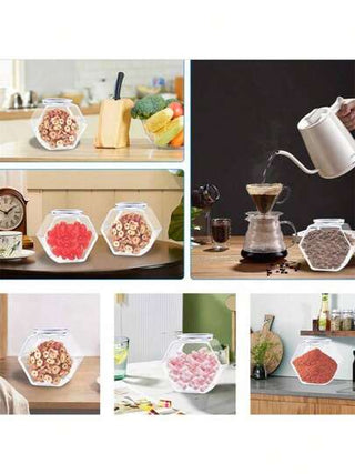 برطمان بلاستيكي سداسي الشكل واضح لحفظ الحلوى والبسكويت مع غطاء محكم الإغلاق، برطمان بلاستيكي واسع الفوهة قابل لإعادة الاستخدام، حاوية لعرض القهوة والحلوى والهدايا والتخزين