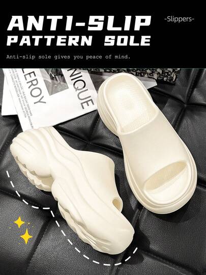 صندل نسائي بكعب سميك لون بني فاتح، صيفي عصري بكعب عال من مادة EVA قابل للإنزلاق، صندل مسطح كاجوال للخارج