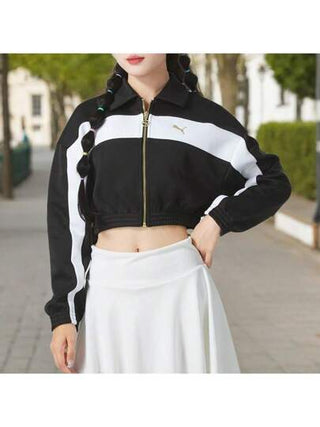 Puma سترة نسائية عصرية بسحاب رياضي كاجوال قصيرة الخصر 633795-01