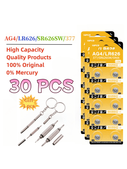 10-50 قطعة بطارية ساعة AG4 377 SR626SW بطاريات زر SR626 177 376 626A LR66 LR626 خلية عملة البطارية القلوية للساعات والألعاب والساعات