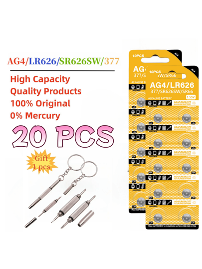 10-50 قطعة بطارية ساعة AG4 377 SR626SW بطاريات زر SR626 177 376 626A LR66 LR626 خلية عملة البطارية القلوية للساعات والألعاب والساعات