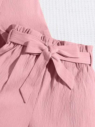 girls-sets قطعتان من جاكيت صدرية بلا أكمام للفتاة المراهقة مع حزام ذو فيونكة وشورت, طقم ملابس عصري مناسب للأخوات (تُباع المجموعتان بشكل منفصل)