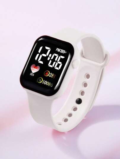 5 قطع ساعة رقمية تعمل بتقنية LED مربعة بيضاء من السيليكون بأساور وقلادات وأقراط متنسقة، هدية عيد ميلاد مثالية للأطفال، مناسبة للارتداء اليومي