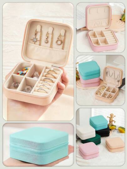 قطعة واحدة علبة مجوهرات صغيرة للسفر، حافظة مجوهرات متنقلة قابلة للإغلاق بسوست للأقراط والعقود والخواتم، صندوق مجوهرات جلدي محمول هدايا للنساء والبنات وصديقات العمر، ضروريات السفر والتنظيم لرحلة الصيف على الشاطئ