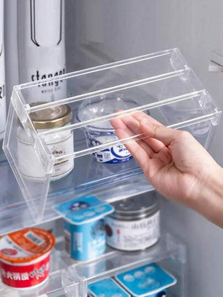 قطعة واحدة رف منظم للثلاجة، رفوف منفصلة متعددة الطبقات للثلاجة، رف تخزين قابل للتراص للثلاجة، حاوية شفافة متعددة الطبقات، للخزائن والأدراج والرفوف، منظمات ومستلزمات تخزين المطبخ، توفير مساحة مع ملحقات المطبخ
