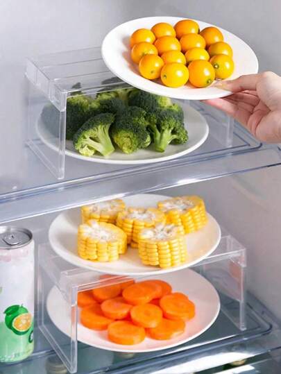 قطعة واحدة رف منظم للثلاجة، رفوف منفصلة متعددة الطبقات للثلاجة، رف تخزين قابل للتراص للثلاجة، حاوية شفافة متعددة الطبقات، للخزائن والأدراج والرفوف، منظمات ومستلزمات تخزين المطبخ، توفير مساحة مع ملحقات المطبخ