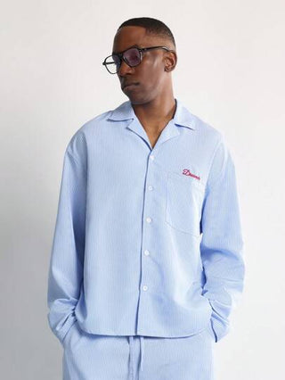 SUMWON مجموعة بيجامات مخملية مخطط فاخرة مكونة من قميص بياقة وأزرار وأكمام طويلة وبنطلون، بدلة نوم منزلي مريحة وواسعة