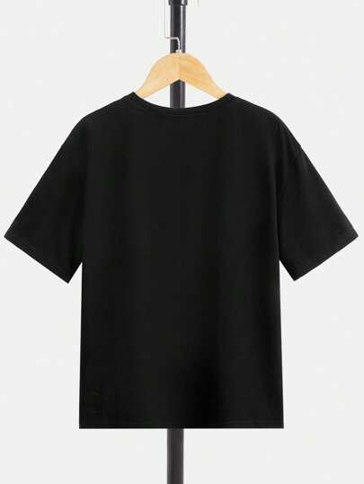 SHEIN تي شيرت بولو كريو كنت بنمط رياضي رسومي لون أحادي للشباب المراهقين