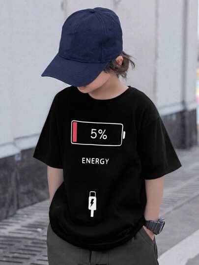 SHEIN تي شيرت بولو كريو كنت بنمط رياضي رسومي لون أحادي للشباب المراهقين