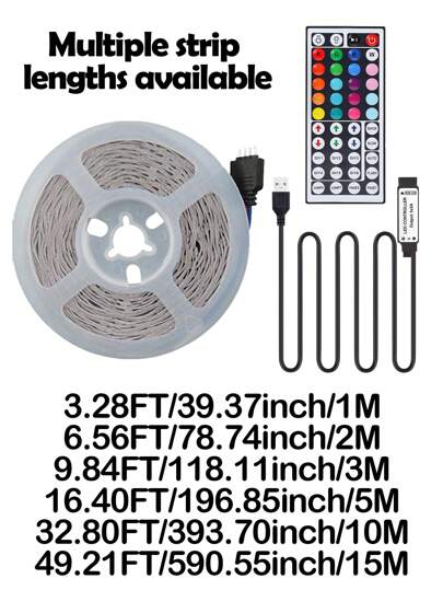 1 قطعة أضواء شريط LED بطول 1م/2م/3م/5م/10م/15م مع جهاز تحكم عن بعد 44 مفتاح، أضواء شريط LED متغيرة الألوان RGB ، أضواء حبل للغرفة والمنزل والحفلات والأعياد والزفاف