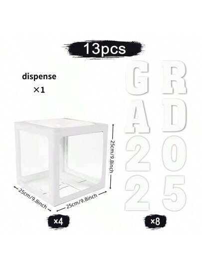 مجموعة من 4 صناديق تخزين للبالونات البيضاء الشفافة لتصنيف زينة حفلة التخرج 2025، مع حروف GRAD، مناسبة لتزيين حفلات تخرج المدارس الثانوية والجامعات لخريجي 2025