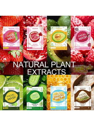 8 قطع قناع فاكهة مرطب ومبيض، توت أرضي، رمان، أرز، أفوكادو، ليمون، ليتشي، خيار، عسل، مرطب، مرطب، مضاد للشيخوخة، تفتيح، قناع كوري لمنتجات العناية بالبشرة