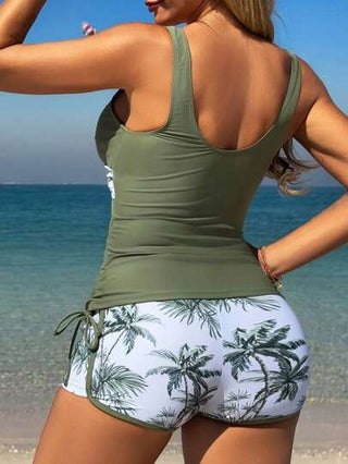 طقم تانكيني حريمي Swim Lushoire ملابس سباحة نسائية بيكينى من الكامي و قصيرة للإجازات الربيعية، بطبعة نبات استوائي كاجوال