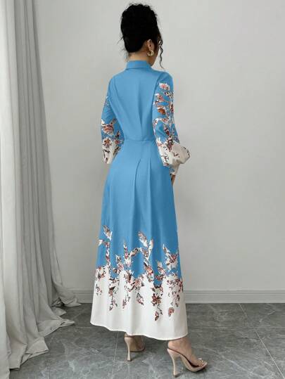 Elenzga فستان طويل 2024 مطبوع بنمط كامل للنساء