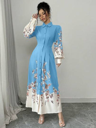 Elenzga فستان طويل 2024 مطبوع بنمط كامل للنساء