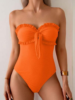 مايوه حريمي قطعة واحدة Swim Basics بكيني من قطعة واحدة للنساء بتصميم رقبة عنق وطيات ملمس أسود ليتم شده من الخصر