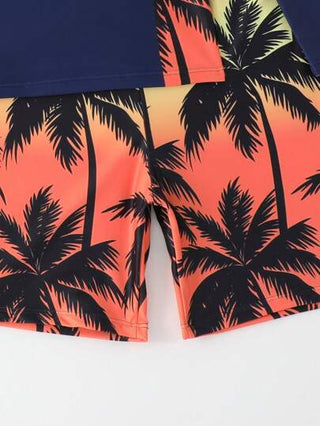 مايوه أولادي مجموعة بكيني مكونة من توب وشورت مطبوع عليهما أشكال أشجار النخيل الاستوائية مناسبة للمراهقين، تصلح للصيف، الشاطئ، السباحة، العطلات، ركوب الأمواج والغوص