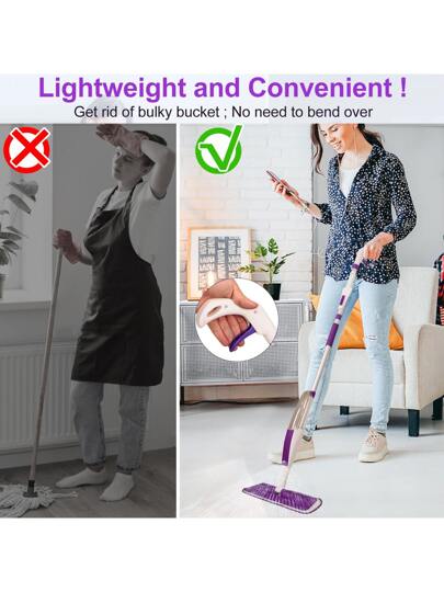 مساحات للتنظيف الرطب للأرضية، مساحة رش رطبة مع زجاجة و 1/4 لباد ميكروفايبر قابل للغسيل لكلا الاستخدام المنزلي والتجاري، مساحة جافة رطبة مسطحة لأرضيات الأخشاب والبلاط والأرضيات المتينة