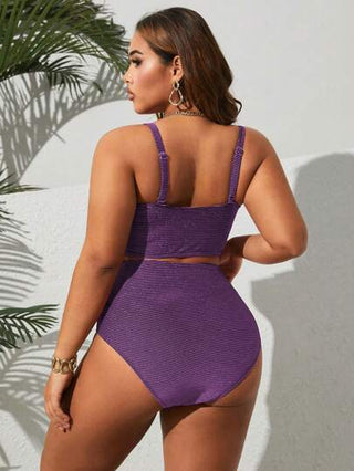 SHEIN Swim Curve 2 قطعة مجموعة ملابس سباحة نسائية حجم كبير اللون مع حمالات رفيعة قابلة للتعديل والخصر غير متناظر وطية أنيق وجذاب
