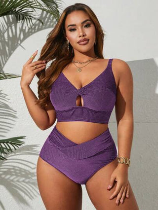 SHEIN Swim Curve 2 قطعة مجموعة ملابس سباحة نسائية حجم كبير اللون مع حمالات رفيعة قابلة للتعديل والخصر غير متناظر وطية أنيق وجذاب