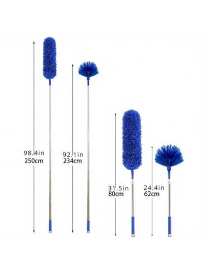 طقم غبار شبكة العنكبوت مع تمديد - يتضمن فرشاة شبكة العنكبوت وغبار المروحة السقفية ، مقبض تلسكوبي من الفولاذ المقاوم للصدأ بطول من 15 إلى 100 بوصة ، قابل للغسيل