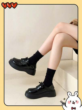 أحذية أوكسفورد حريمي أحذية لوفر نسائية منصة من الجلد الأسود، أكسفورد بسمك البدلة البريطانية الرجعية متعددة الاستخدامات، مناسبة للخريف والربيع