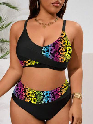 SHEIN Slayr CURVE مجموعة مقاسات كبيرة موديلين ذات لون سادة مع تصميم أربطة قابلة للتعديل مقترنة بملابس سباحة ذات خصر عالي، ملابس سباحة أنيقة للنساء في إجازة الشاطئ