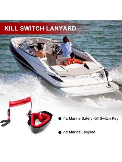 قطعة واحدة سلسلة أمان قارب عام مع مفتاح واحد - سلسلة إيقاف طوارئ محرك خارجي مناسب للدراجات المائية والسفن السياحية والقوارب السريعة، حبل سحب إيقاف سريع