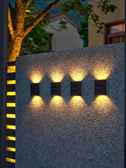 1قطعة مصباح حائطي بإضاءة من الأعلى والأسفل يعمل بالطاقة الشمسية، 2/4 مصباح ضوء أصفر، بطارية ، مستخدم لحديقة الباحة، الشارع، المناظر الطبيعية، حفلات الزفاف، الإنارة الخارجية للتخييم (يعمل بالطاقة الشمسية)