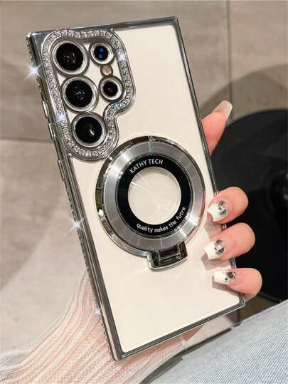 1 قطعة حافظة هاتف مطلية بدرجات الذهب الترابية والماس الفاخر لهواتف سامسونج S24 وS25 الترا وS24 بلس وS23 الترا وS22 الترا وA15 وA55 ، تمنع الصدمات وتسمح بالشحن اللاسلكي وحماية الكاميرا